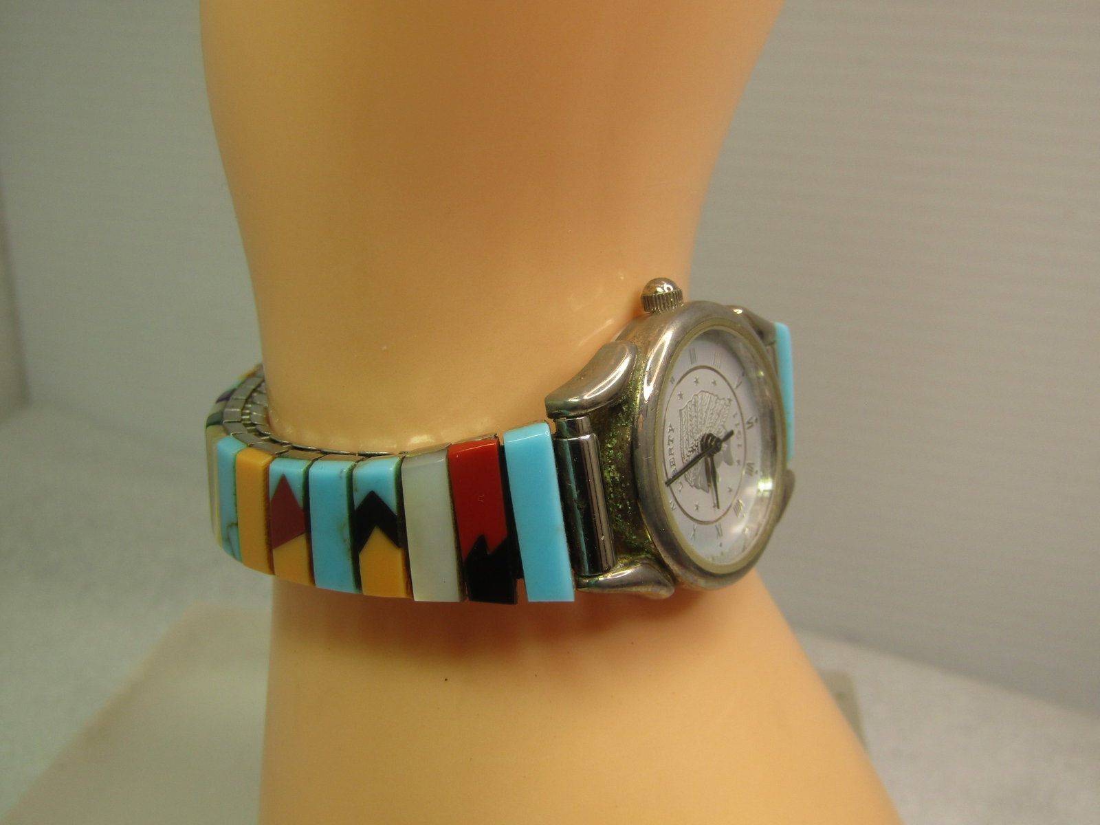 Vintage Southwest Traditions Faux Turquoise Watch Band/Liberty Watch, 1980's-1990's - 9