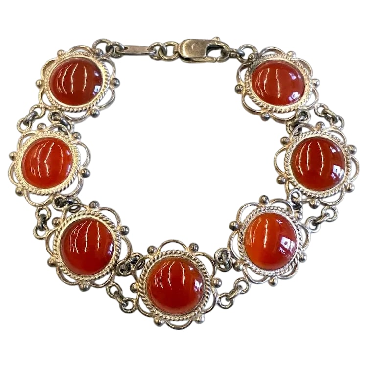 Vintage Handmade Sterling Silver Carnelian Stone Bracelet (1 of 5)