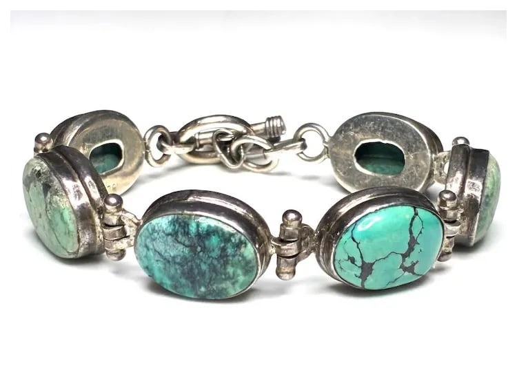 Vintage Sterling Silver and Turquoise Toggle Bracelet - 2