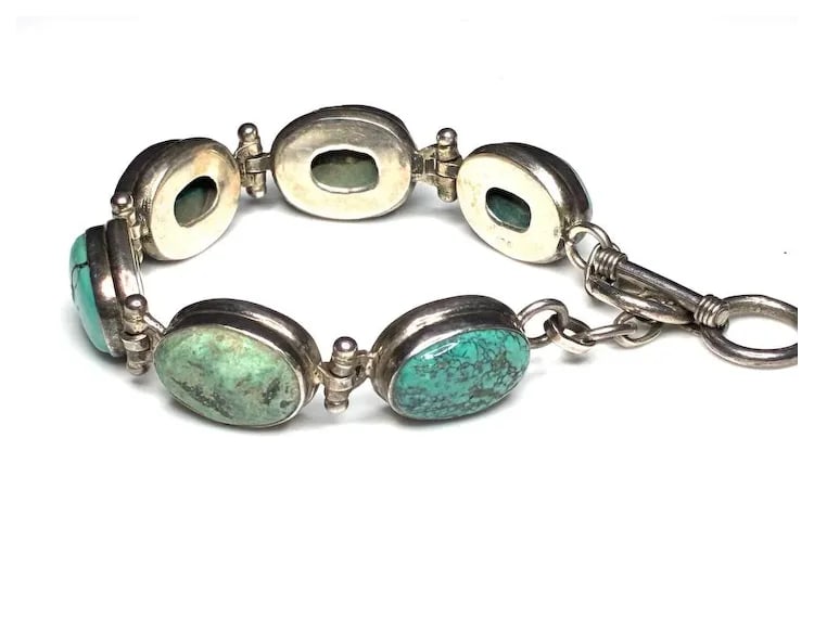 Vintage Sterling Silver and Turquoise Toggle Bracelet - 3
