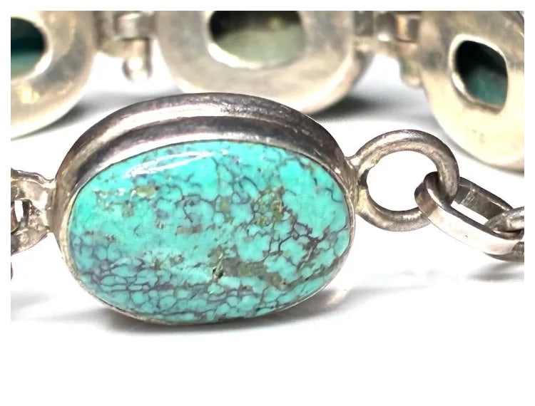 Vintage Sterling Silver and Turquoise Toggle Bracelet - 5