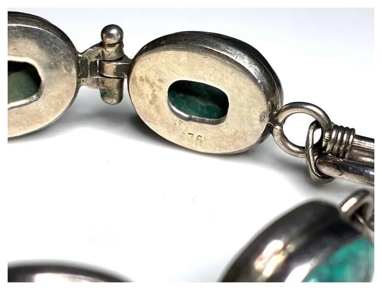 Vintage Sterling Silver and Turquoise Toggle Bracelet - 6