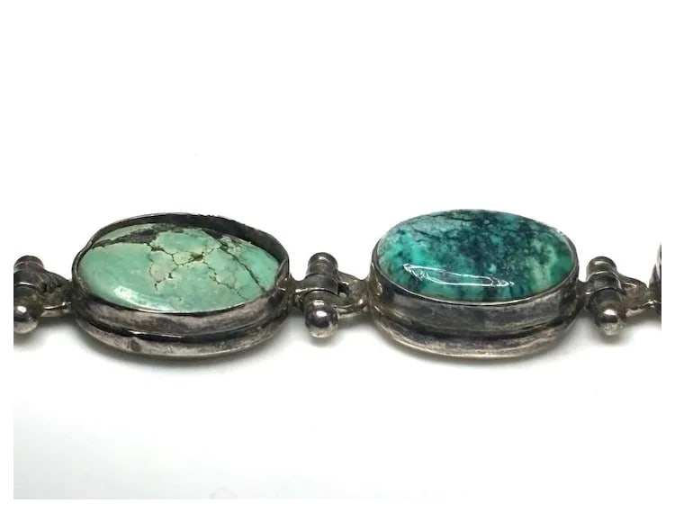 Vintage Sterling Silver and Turquoise Toggle Bracelet - 8