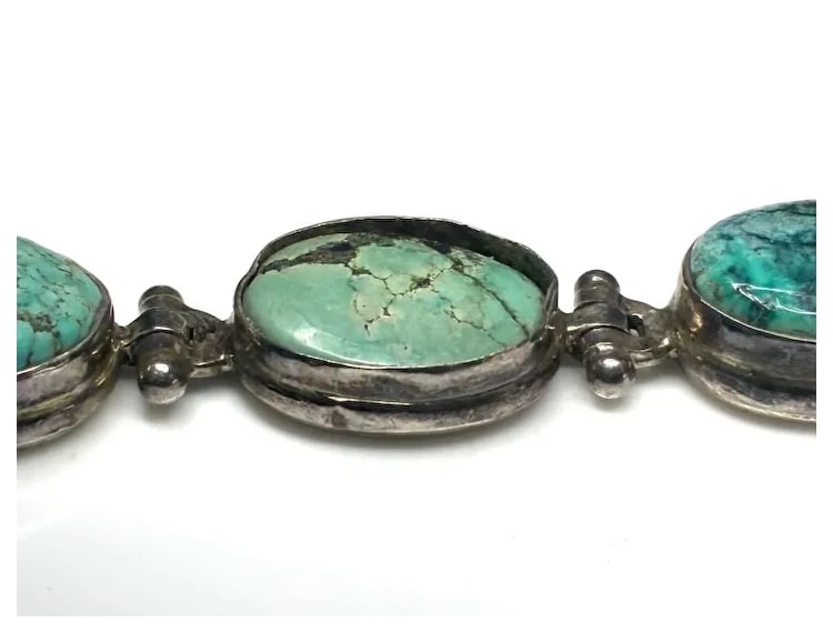 Vintage Sterling Silver and Turquoise Toggle Bracelet - 9