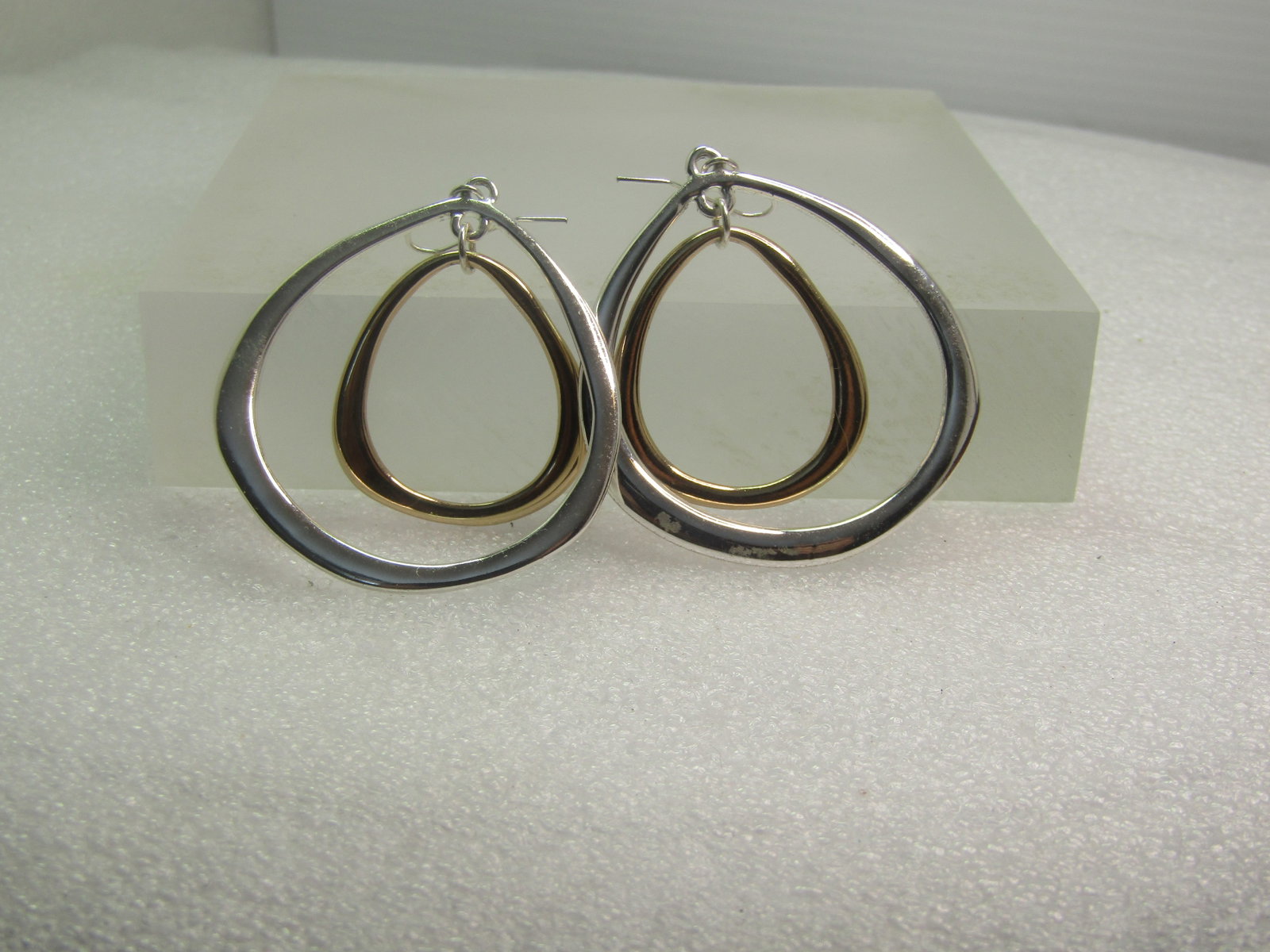 Silver/Gold Tone Concentric Hoop Earrings, Pierced, Triangular-ish. 2000's, Robert Lee Morris (1 of 5)
