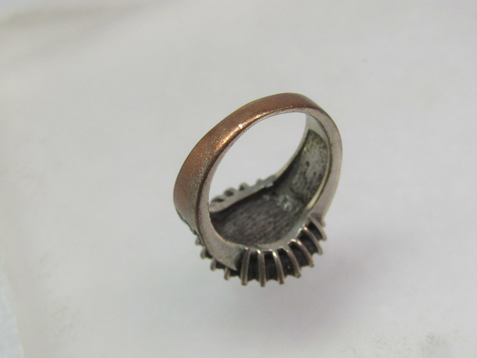 AB Rhinestone Blue Moonface Ring, Sz. 7.5, 1990's, Signed - 6