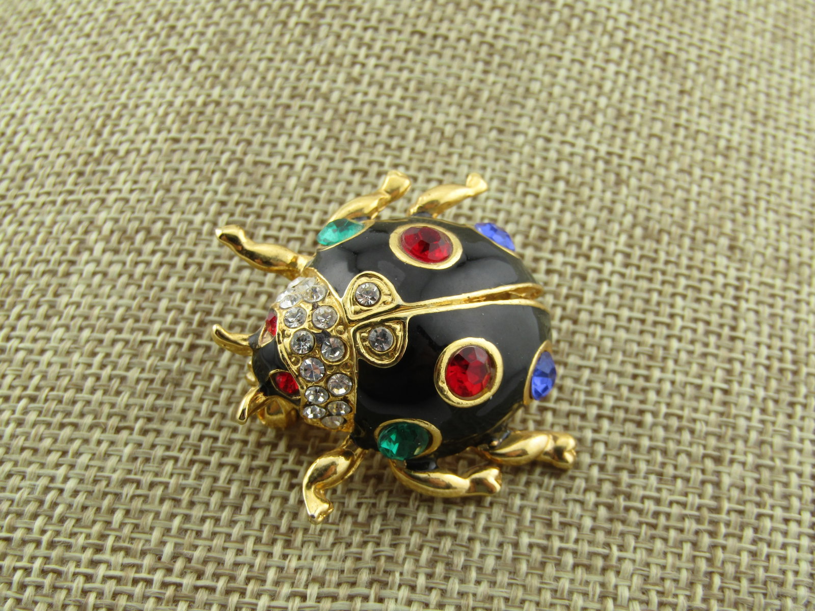 Vintage Enameled Rhinestone Ladybug Brooch, 1980's (1 of 5)