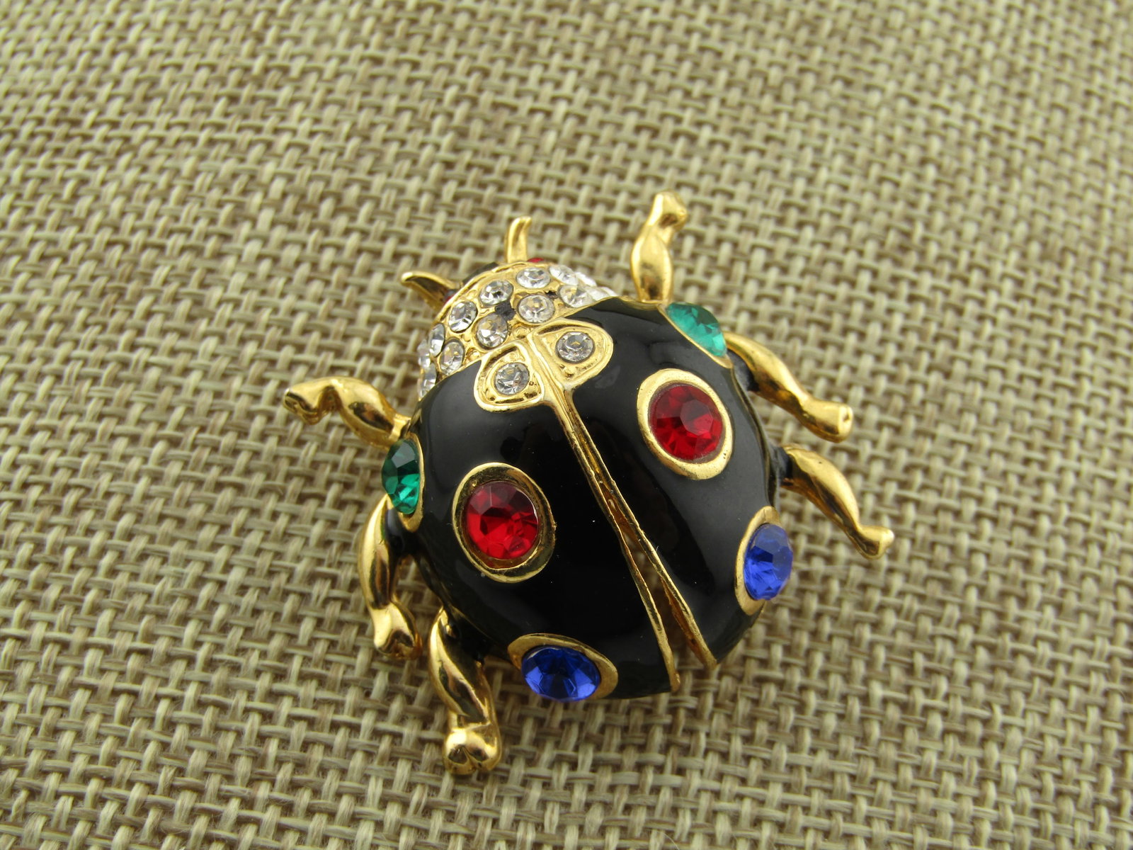 Vintage Enameled Rhinestone Ladybug Brooch, 1980's - 2
