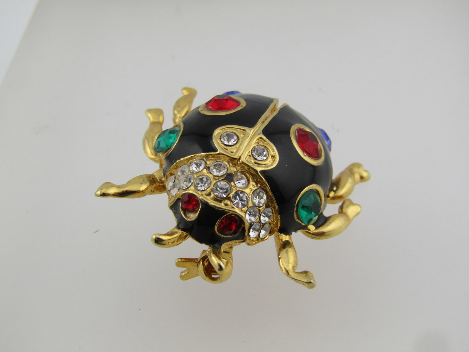 Vintage Enameled Rhinestone Ladybug Brooch, 1980's - 3