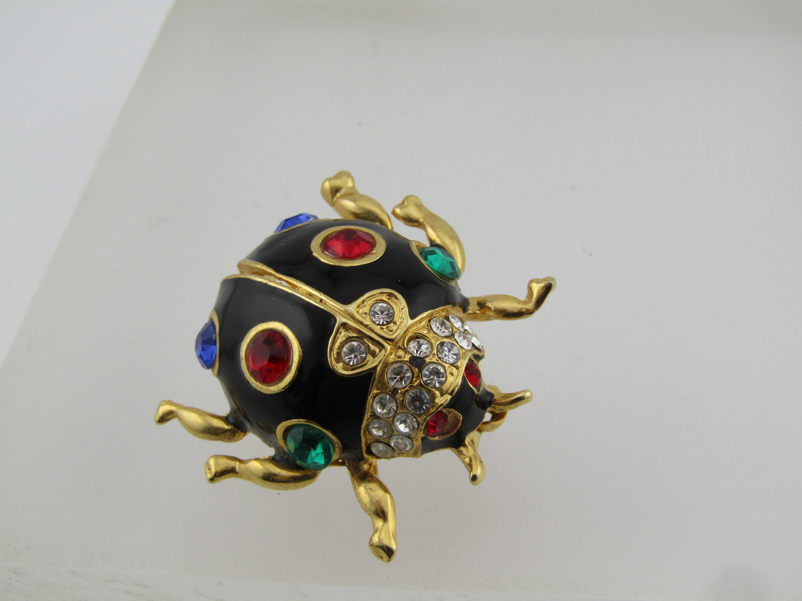Vintage Enameled Rhinestone Ladybug Brooch, 1980's - 4