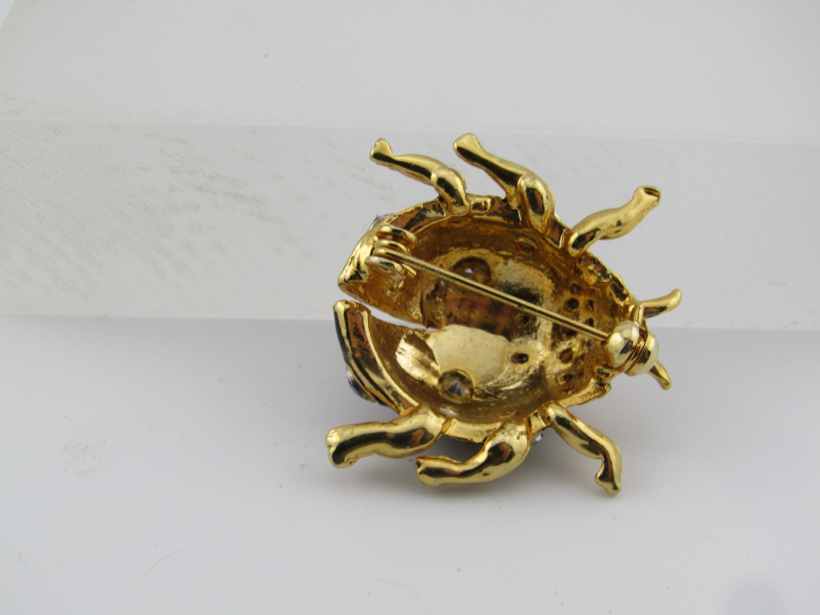Vintage Enameled Rhinestone Ladybug Brooch, 1980's - 5