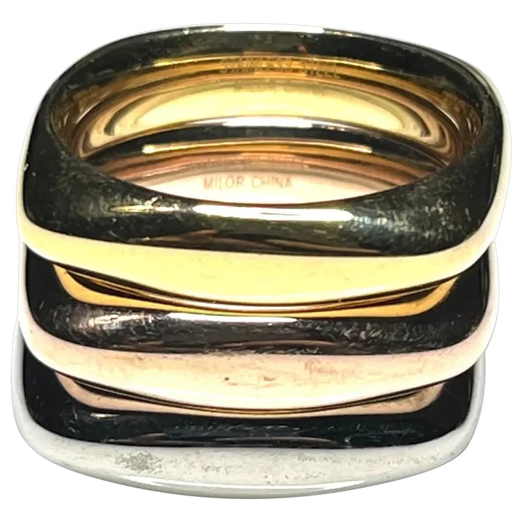 Estate Tri-Color Stackable Ring Set: Title: Estate Tri-Color Stackable Ring Set Description: Estate Tri-Color Stackable Ring Set Hallmarked: Milor China Weighs: 19 grams Measures Approx US Ring Size: 8.5 Date/Period: Estate Materials: