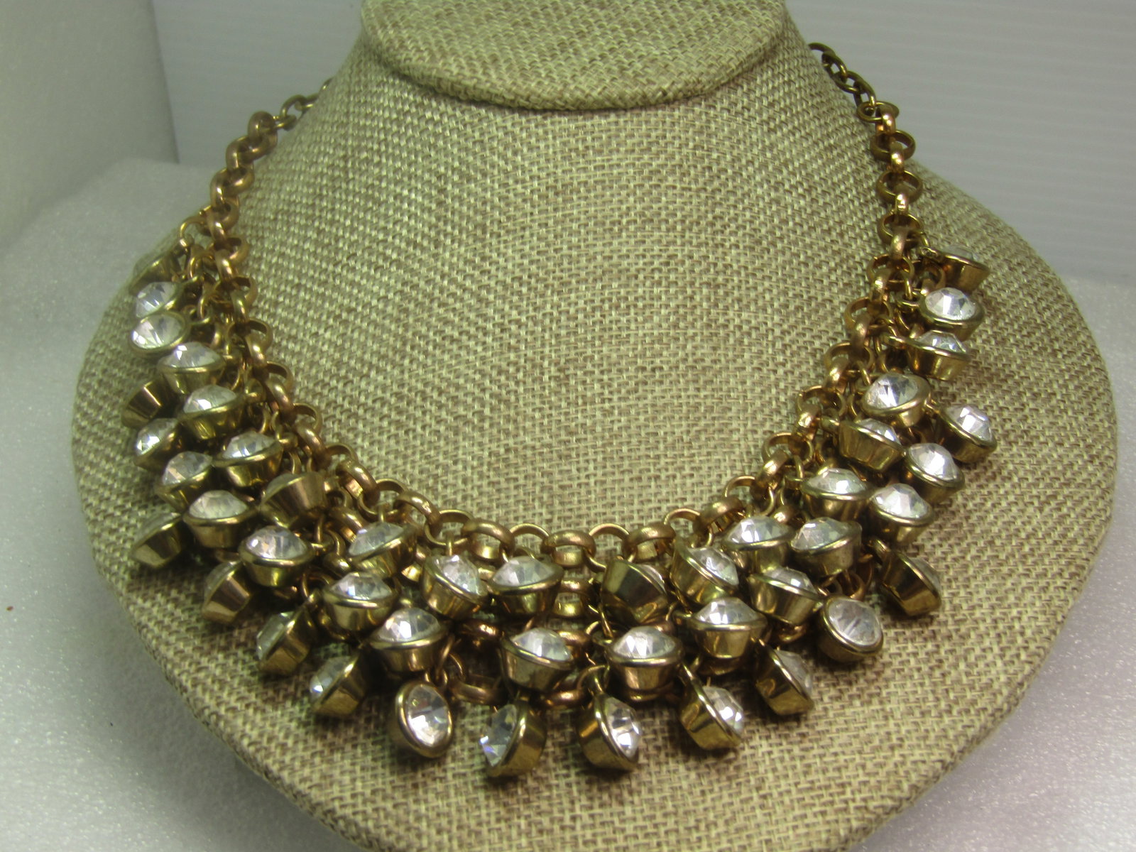 Vintage Four Strand Rhinestone Bib Necklace, Chain Mail Style, 22.5", 1980's - 2