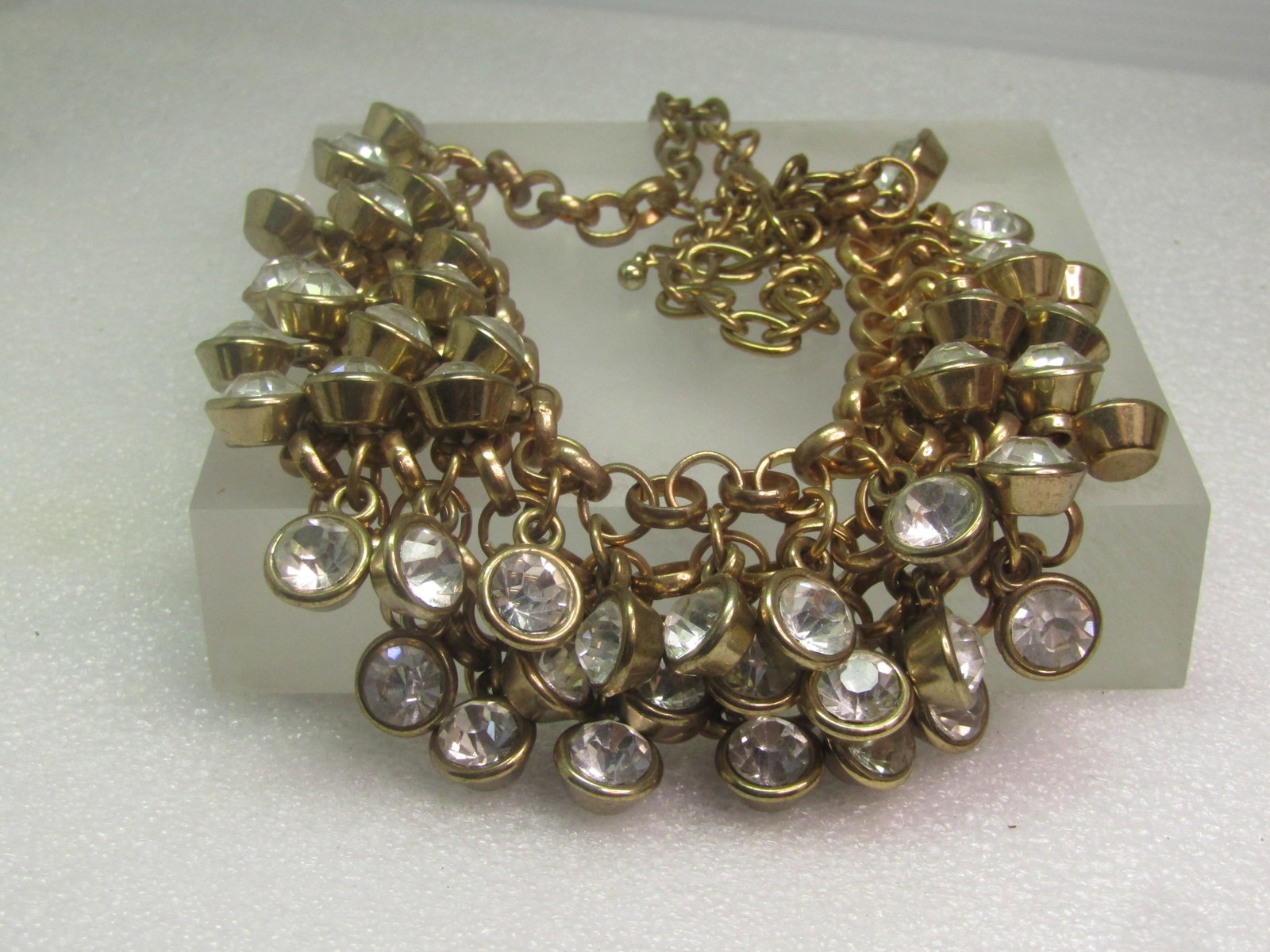 Vintage Four Strand Rhinestone Bib Necklace, Chain Mail Style, 22.5", 1980's - 3