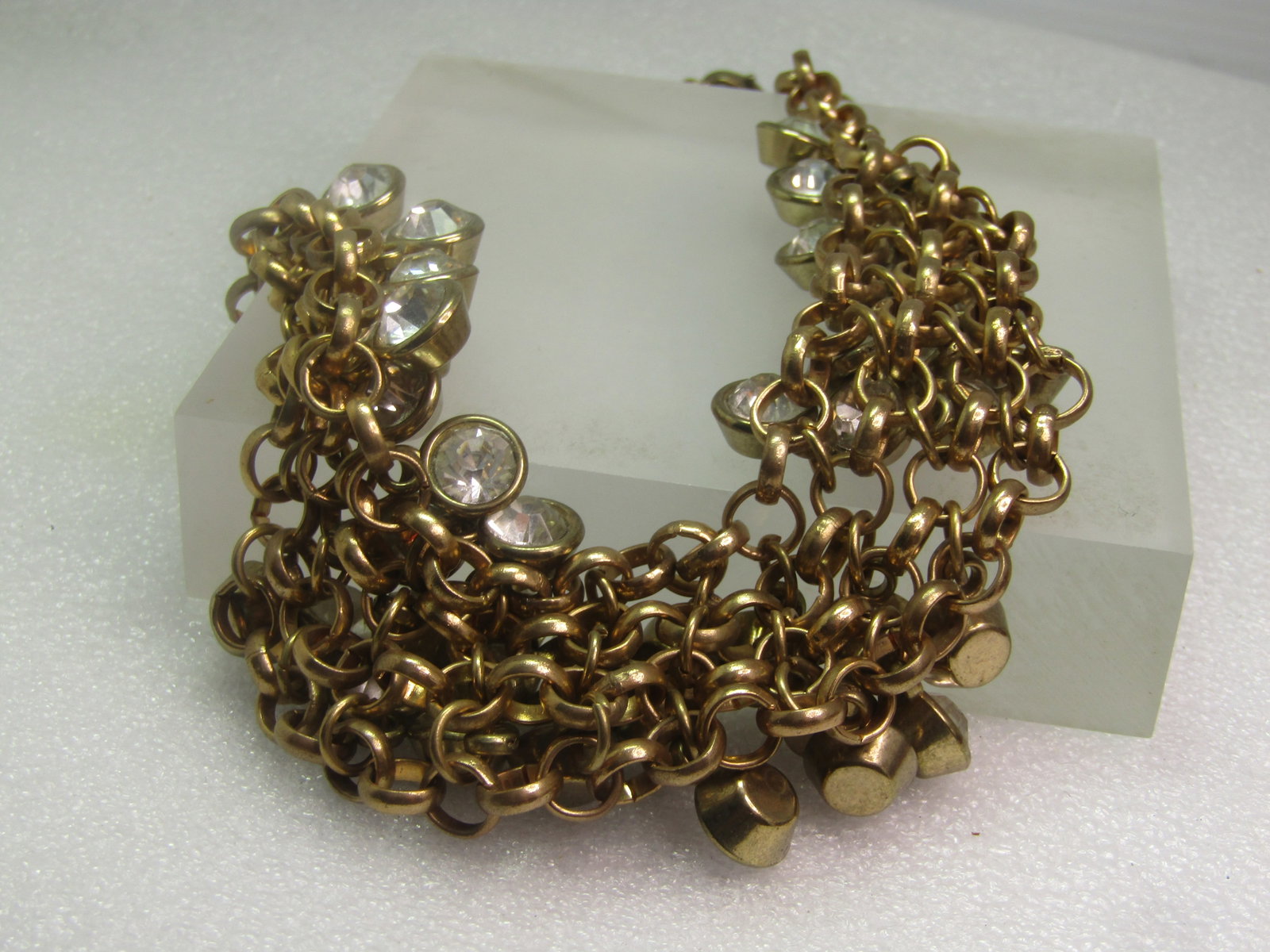 Vintage Four Strand Rhinestone Bib Necklace, Chain Mail Style, 22.5", 1980's - 4