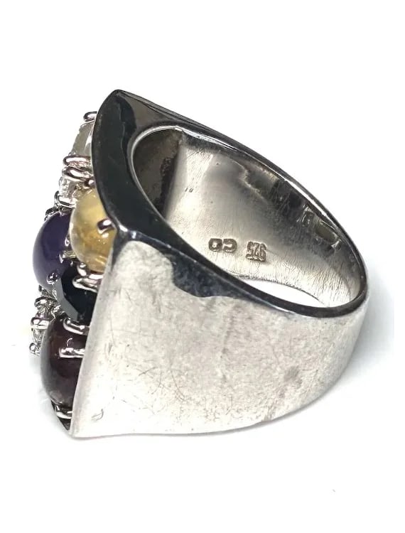 Estate Sterling Silver Mixed Cluster Colorful Gemstone Statement Ring - 4