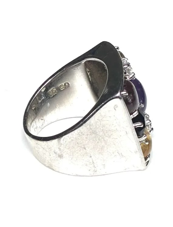 Estate Sterling Silver Mixed Cluster Colorful Gemstone Statement Ring - 5