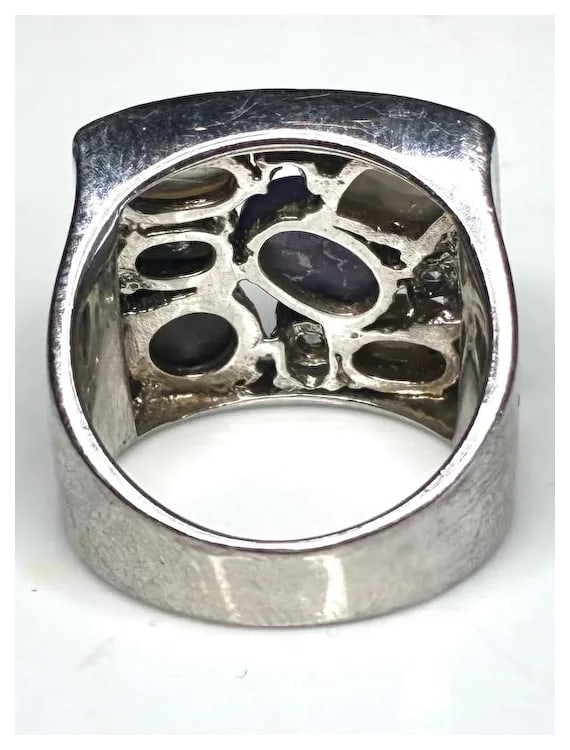 Estate Sterling Silver Mixed Cluster Colorful Gemstone Statement Ring - 6