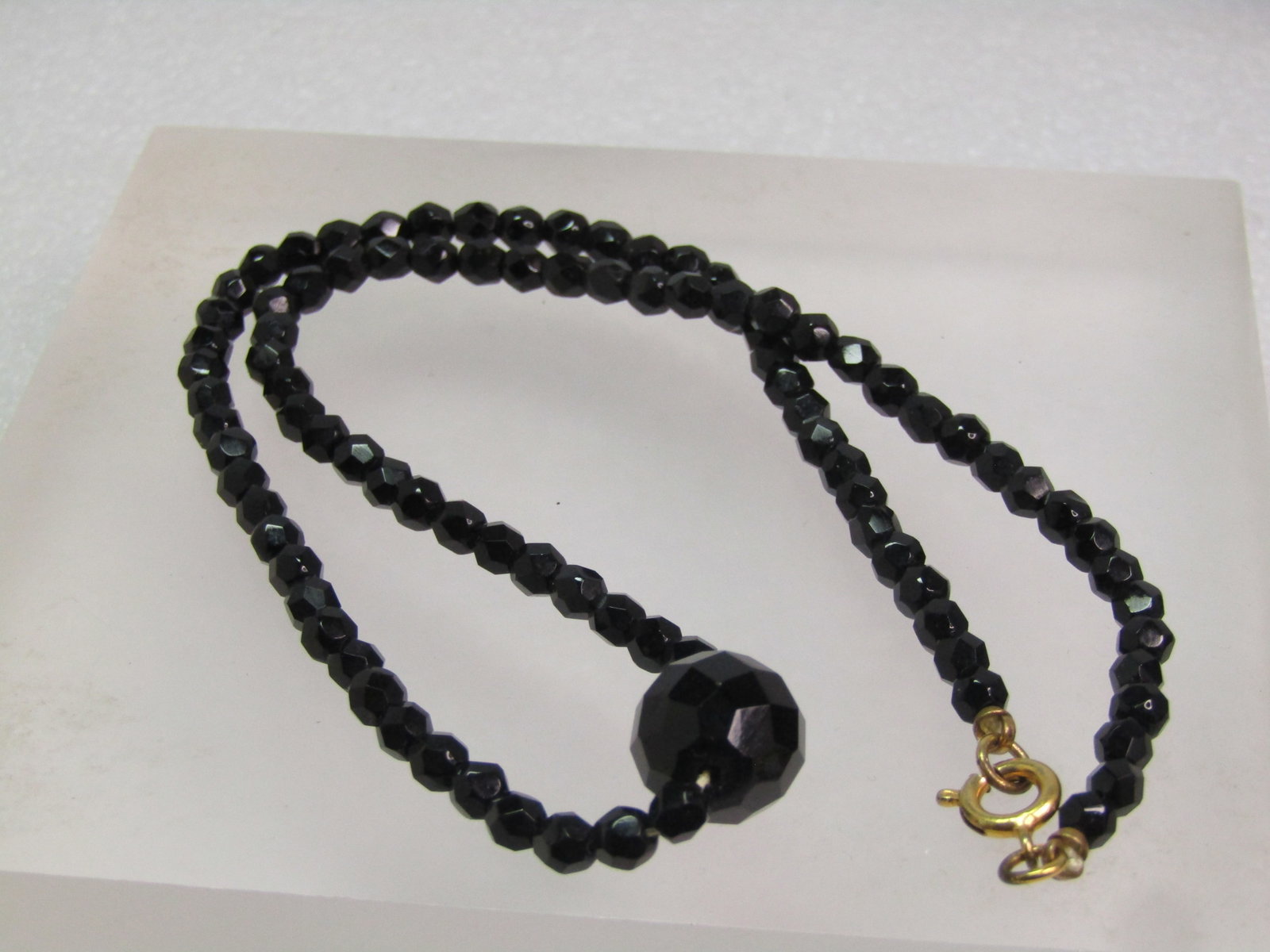 Vintage Black Glass Beaded Necklace, Faceted, 16", 1950's-1960's - 3