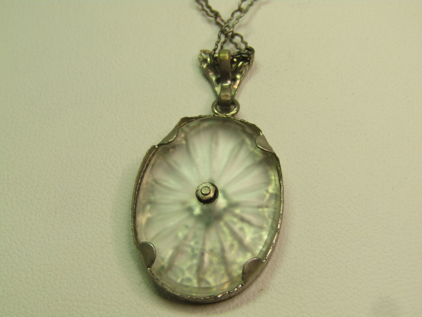 Vintage Sterling/Plated Camphor Diamond Chip Pendant Necklace, 18", 1930's-1940's - 4