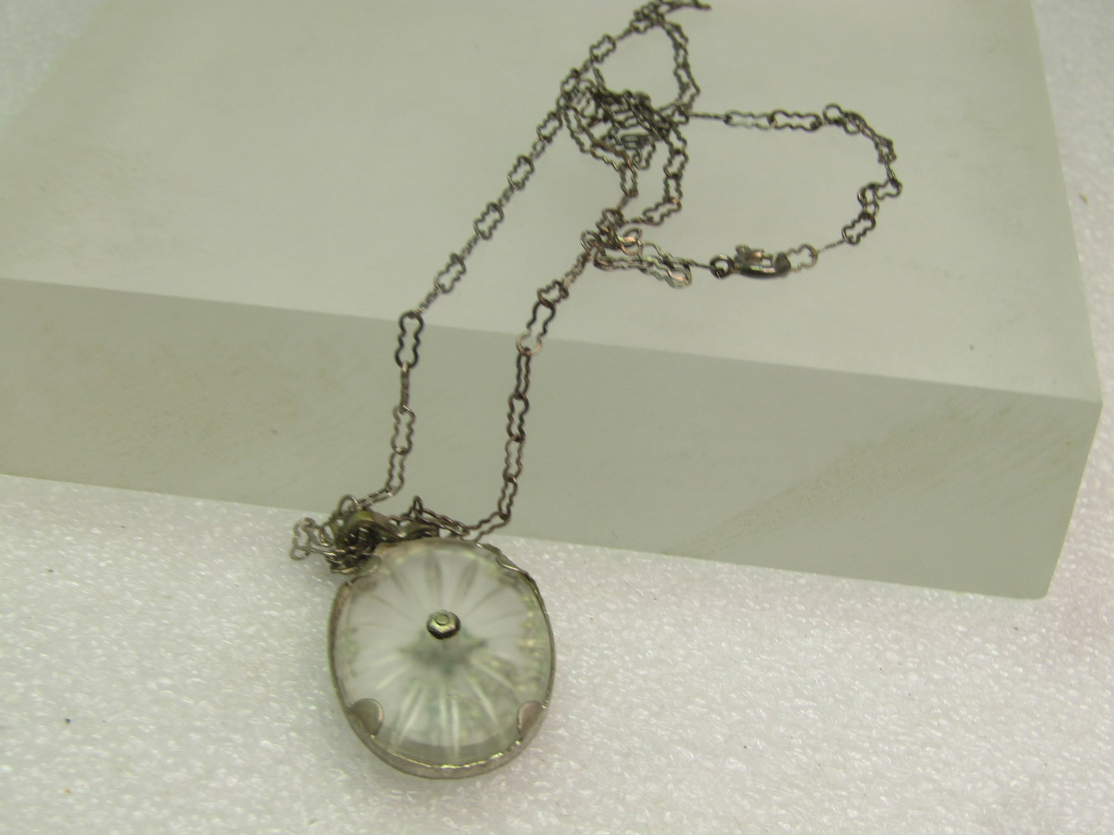 Vintage Sterling/Plated Camphor Diamond Chip Pendant Necklace, 18", 1930's-1940's - 8