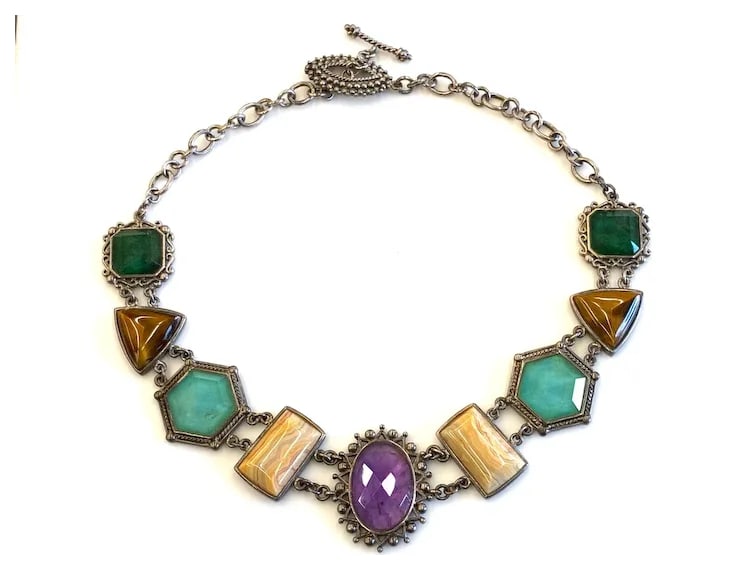 Vintage Gemstone Ornate Statement Toggle Necklace - 2