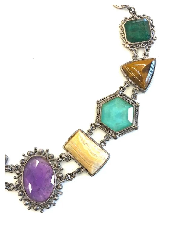 Vintage Gemstone Ornate Statement Toggle Necklace - 3