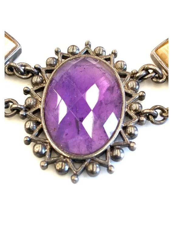 Vintage Gemstone Ornate Statement Toggle Necklace - 4