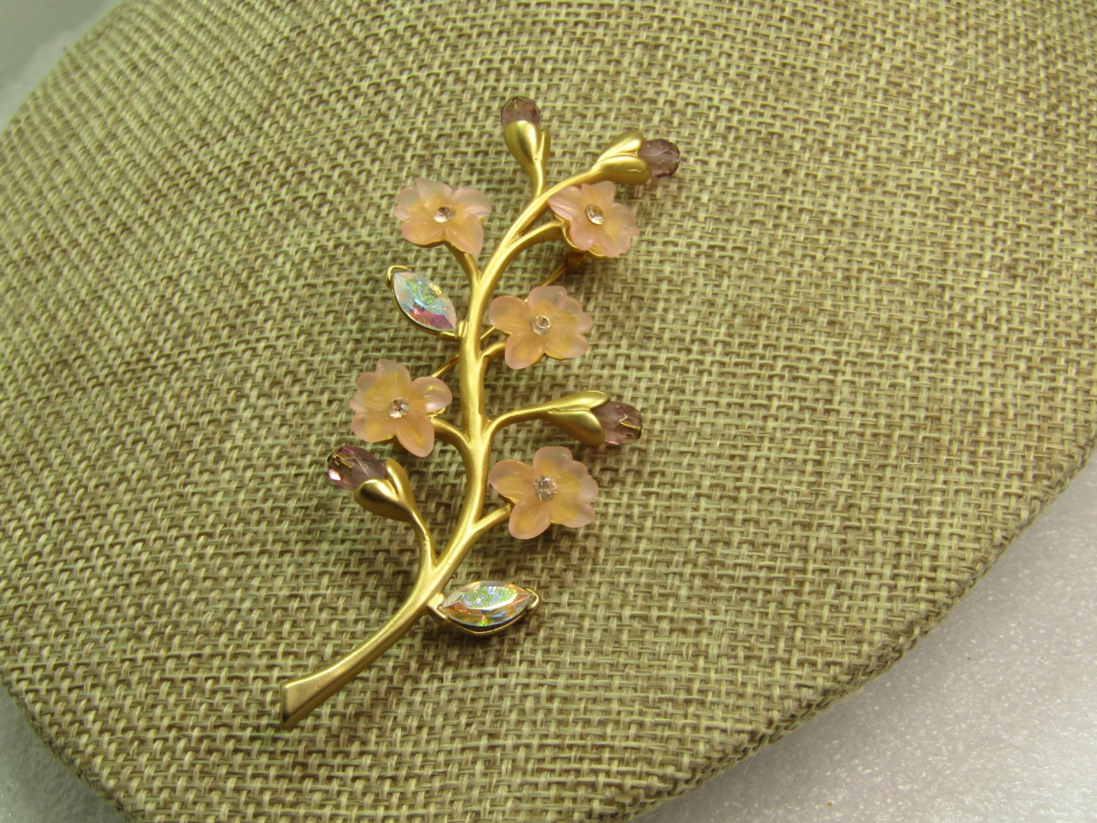 Vintage Cherry Blossoms Stem Brooch, AB Rhinestones and Crystals, Avon, 1980's (1 of 7)