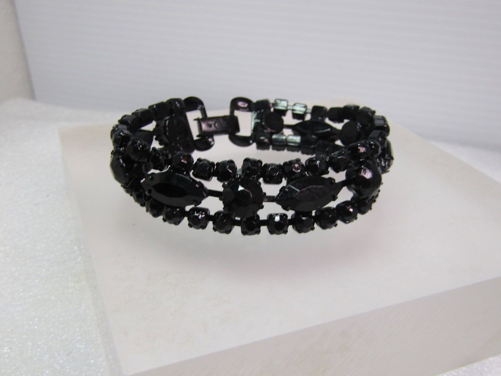 Vintage Black Metal and Rhinestone Bracelet, Signed Weiss, 1950's-1960's (1 of 8)
