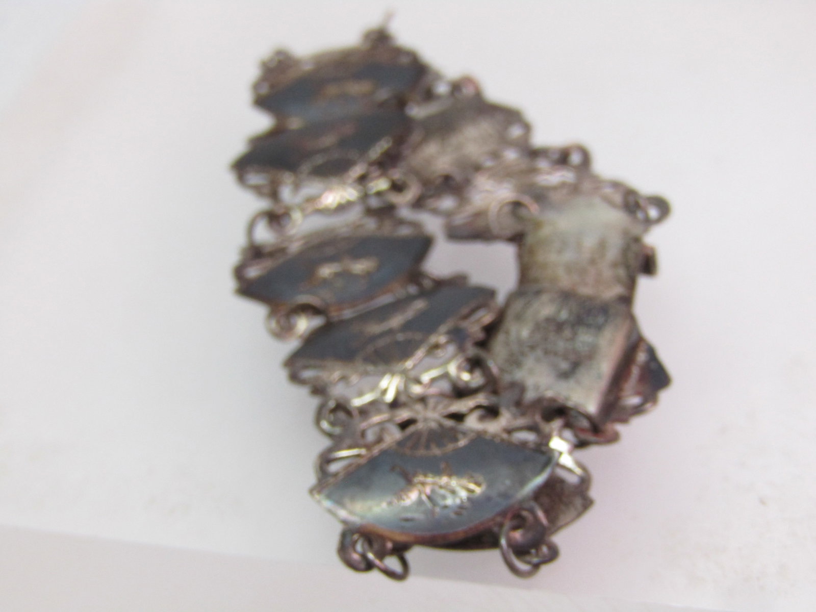 Vintage Black Niello Etched Siam Bracelet, Filigree, 7" 1940's-1950's - 3