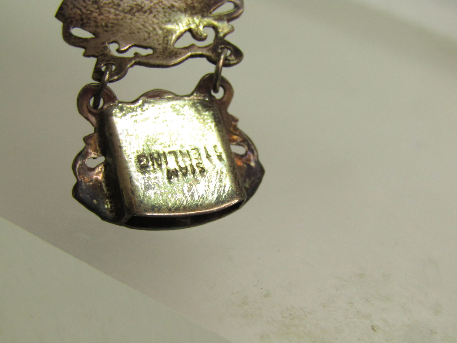 Vintage Black Niello Etched Siam Bracelet, Filigree, 7" 1940's-1950's - 4