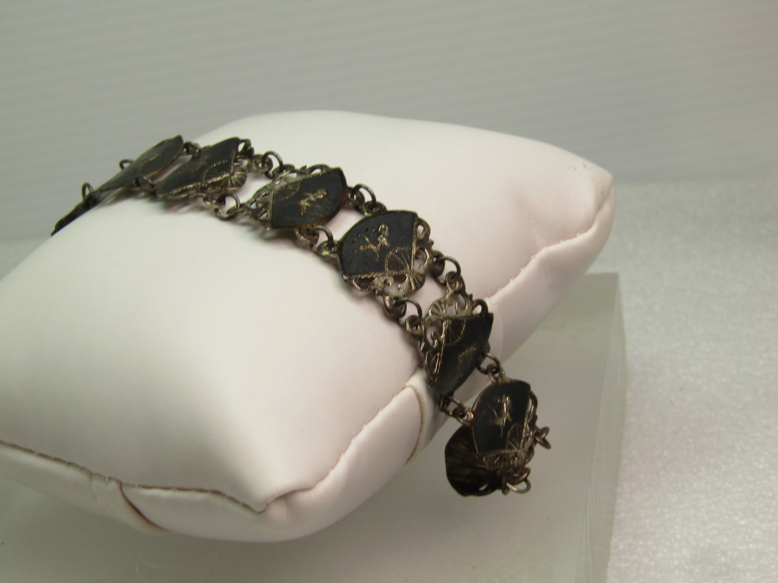 Vintage Black Niello Etched Siam Bracelet, Filigree, 7" 1940's-1950's - 5