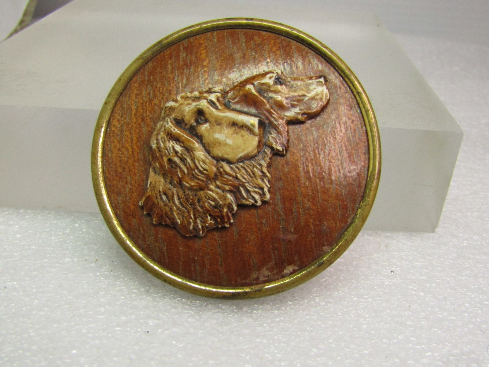 Vintage Spaniels/Retrievers over Wood Dog Brooch, 1940's-1950's (1 of 5)