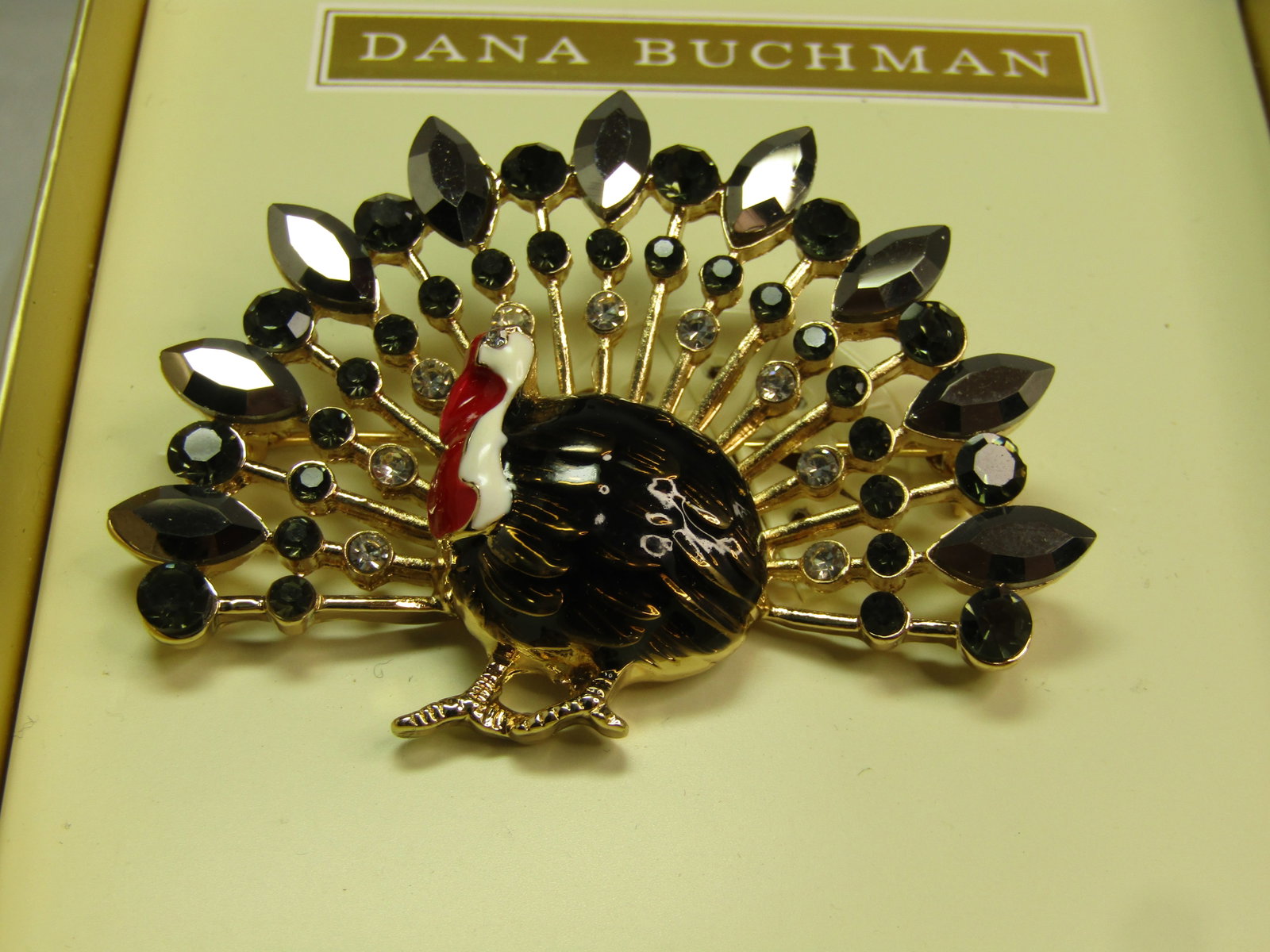 Vintage Rhinestone and Enameled Turkey Brooch, Dana Buchman, In Box, 1990's-2000's (1 of 5)