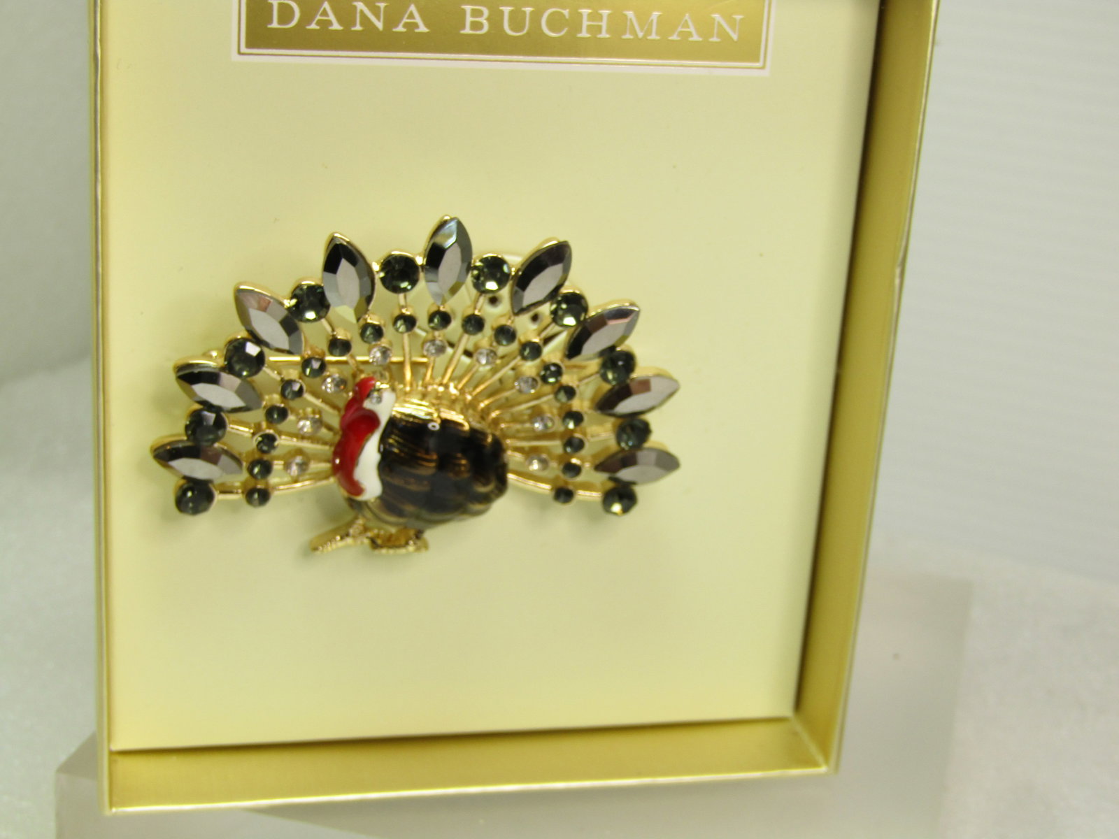 Vintage Rhinestone and Enameled Turkey Brooch, Dana Buchman, In Box, 1990's-2000's - 2