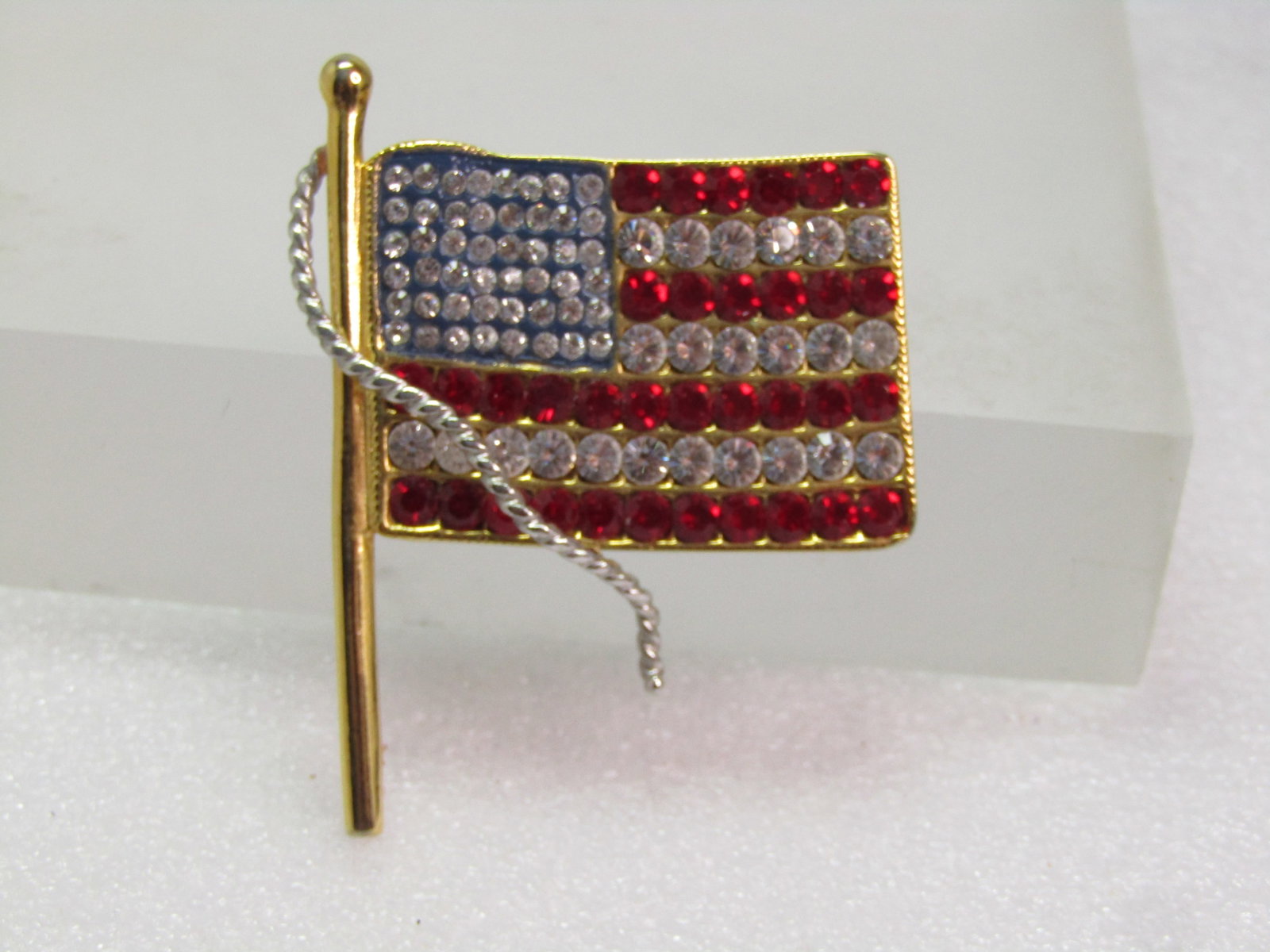 JKL Rhinestone Flag Brooch Pendant, Two-Tone, 1990's (1 of 5)