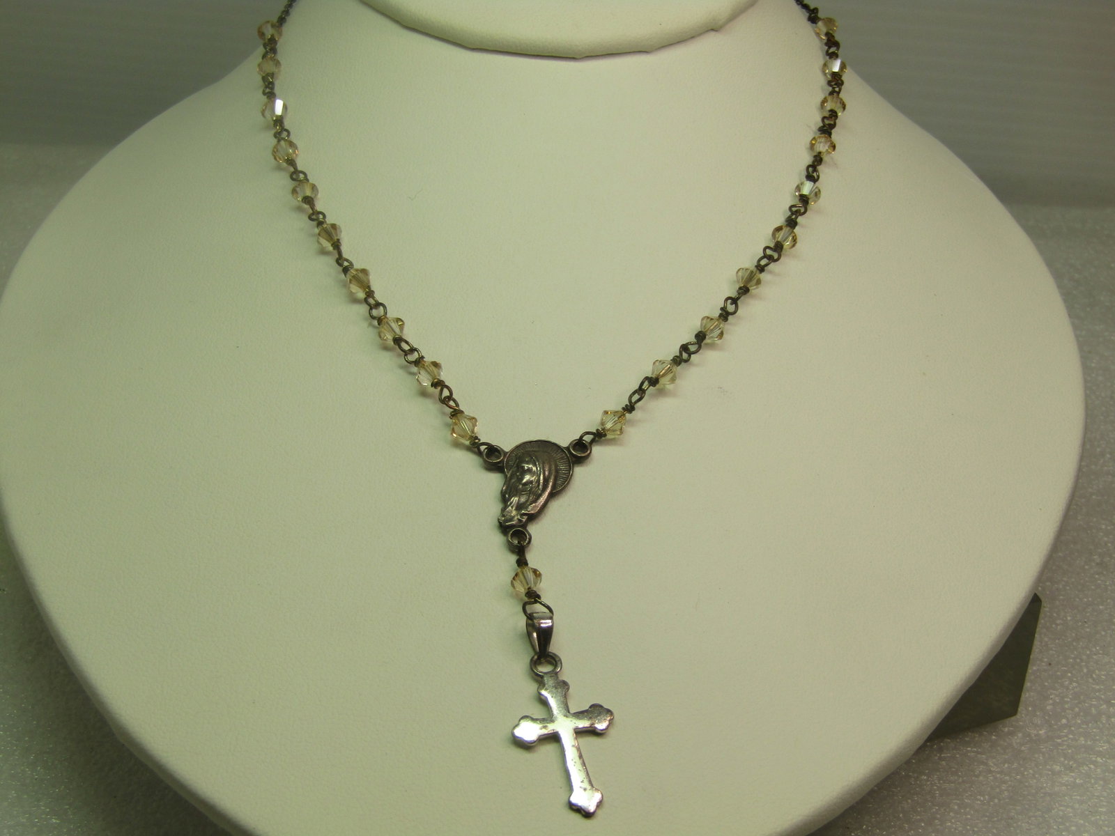 Vintage Sterling Clear Crystal Rosary Necklace, Italy, 1980's - 2