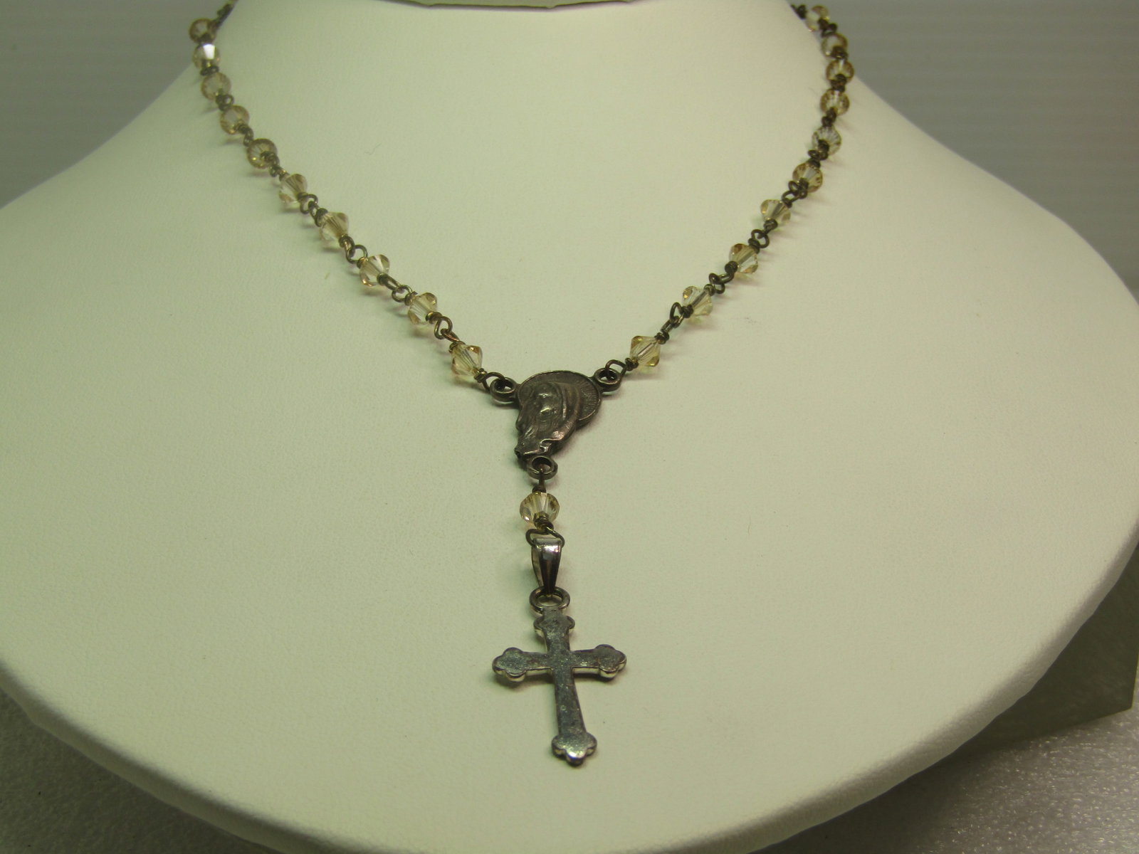 Vintage Sterling Clear Crystal Rosary Necklace, Italy, 1980's - 3