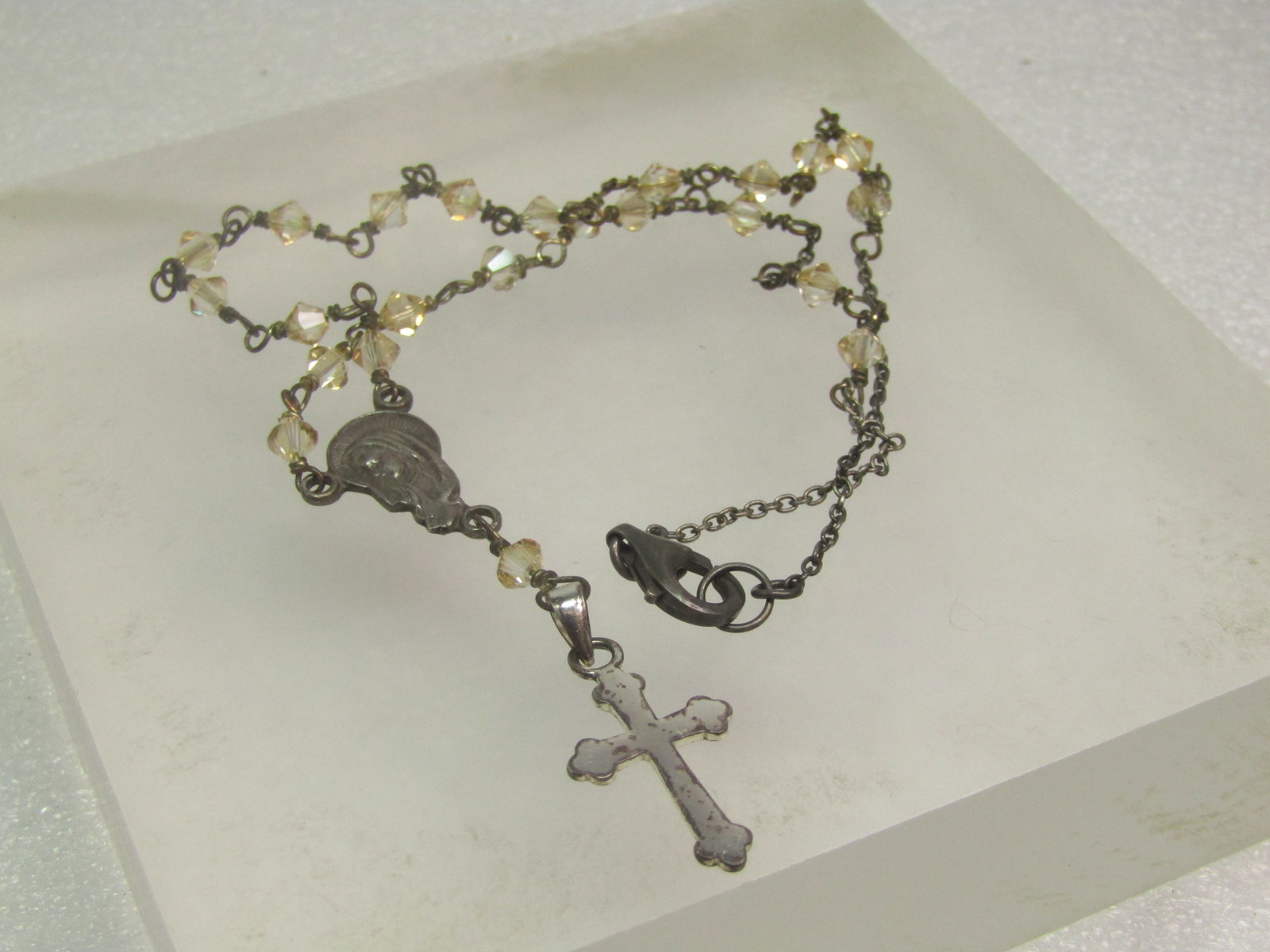 Vintage Sterling Clear Crystal Rosary Necklace, Italy, 1980's - 6