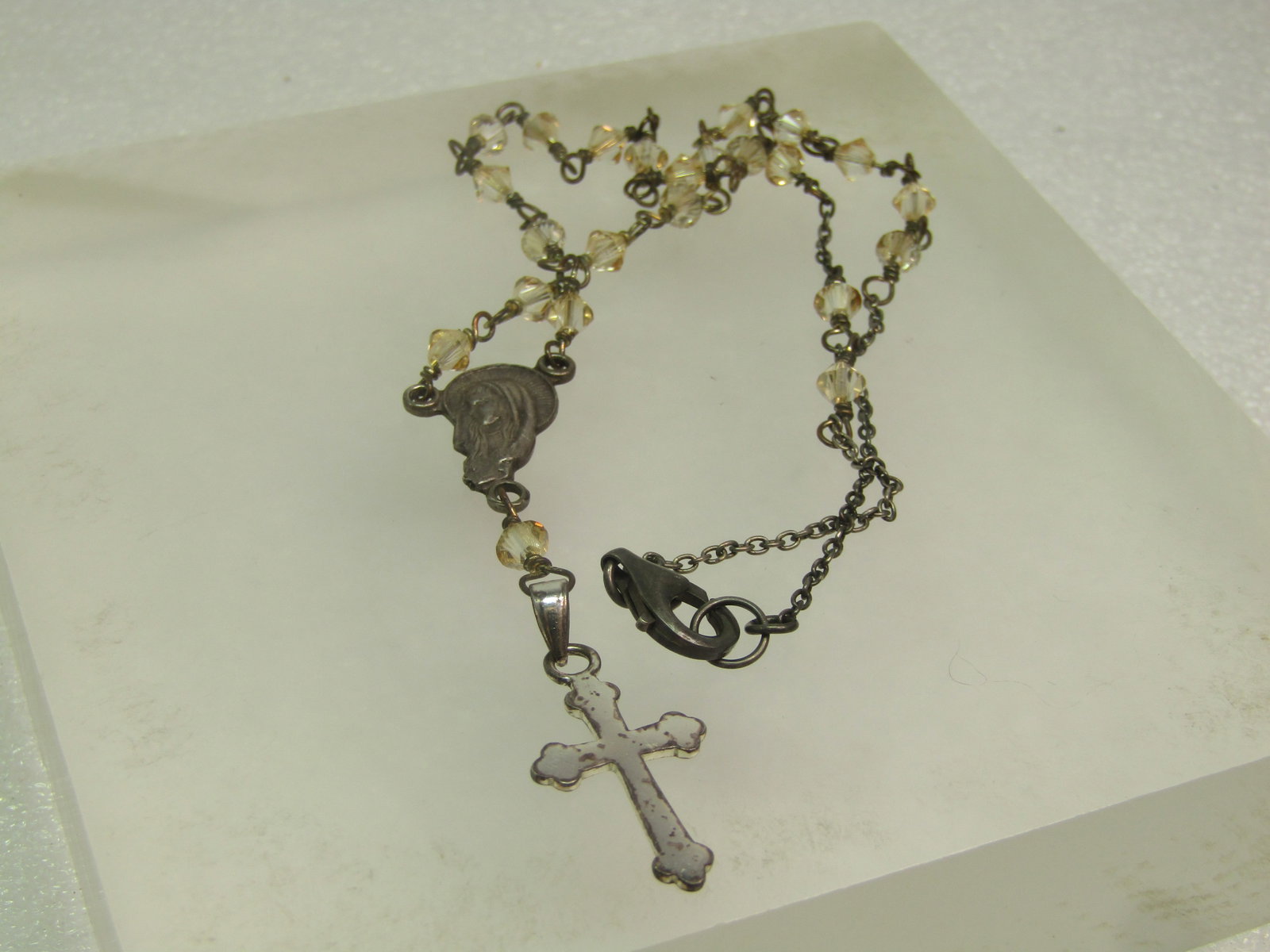 Vintage Sterling Clear Crystal Rosary Necklace, Italy, 1980's - 7