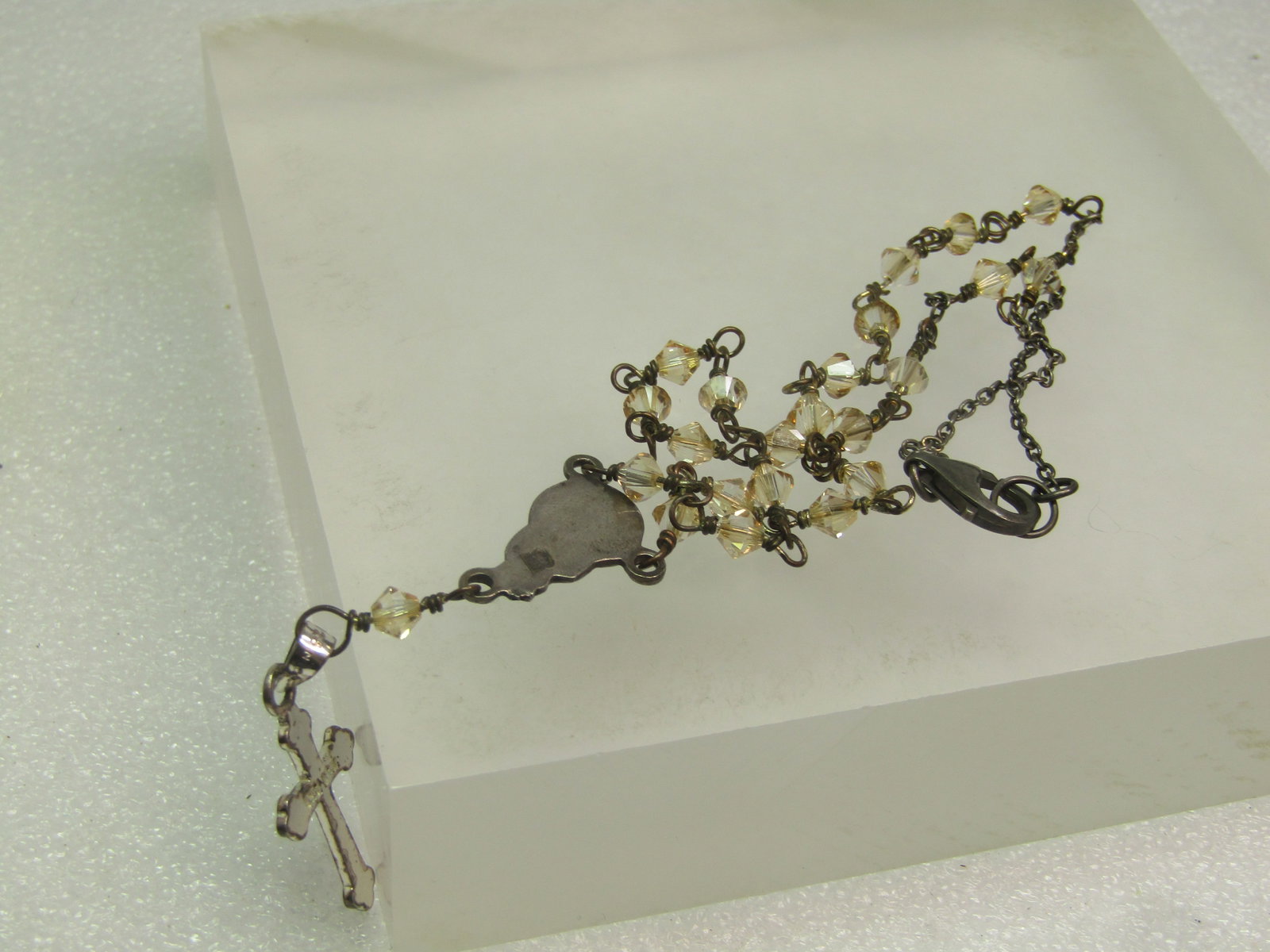 Vintage Sterling Clear Crystal Rosary Necklace, Italy, 1980's - 8