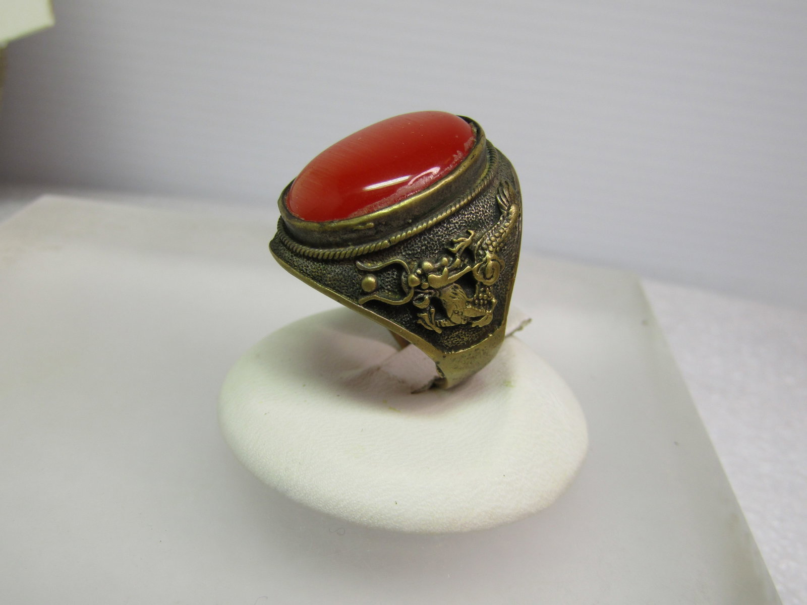 Vintage Brass Orange Cateye Dragon Ring, Sz. 10, Fantasy/Mythology, 1960's - 10