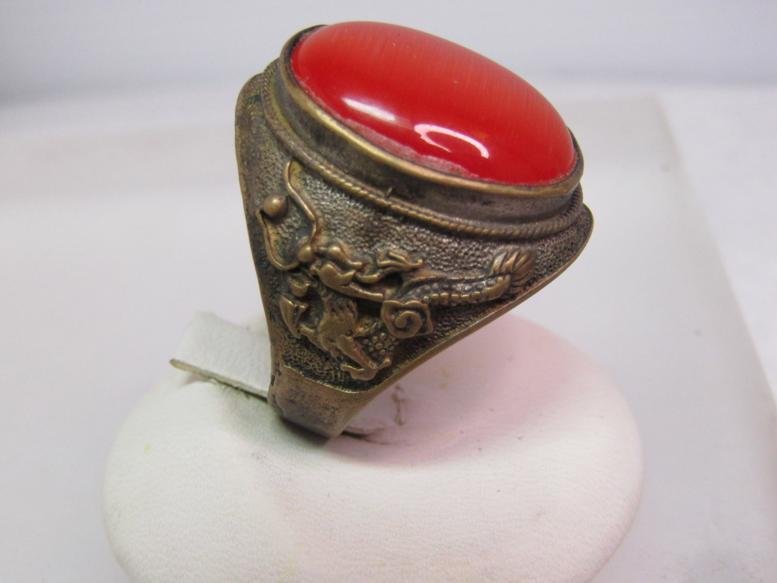 Vintage Brass Orange Cateye Dragon Ring, Sz. 10, Fantasy/Mythology, 1960's - 2