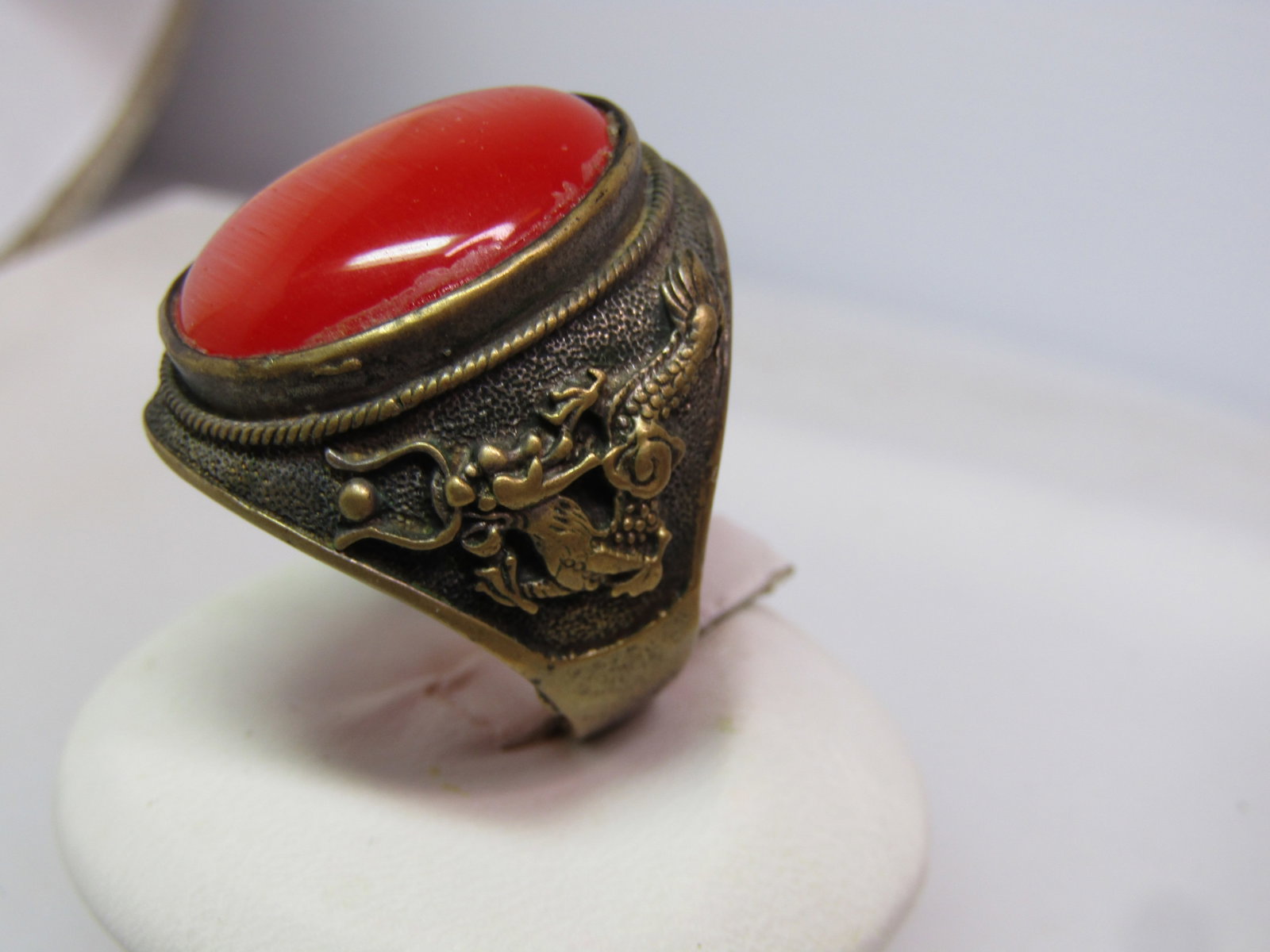 Vintage Brass Orange Cateye Dragon Ring, Sz. 10, Fantasy/Mythology, 1960's - 3