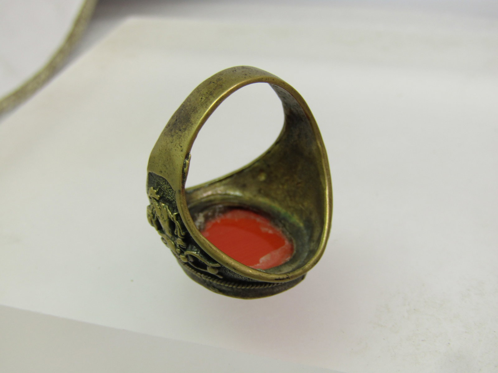 Vintage Brass Orange Cateye Dragon Ring, Sz. 10, Fantasy/Mythology, 1960's - 5