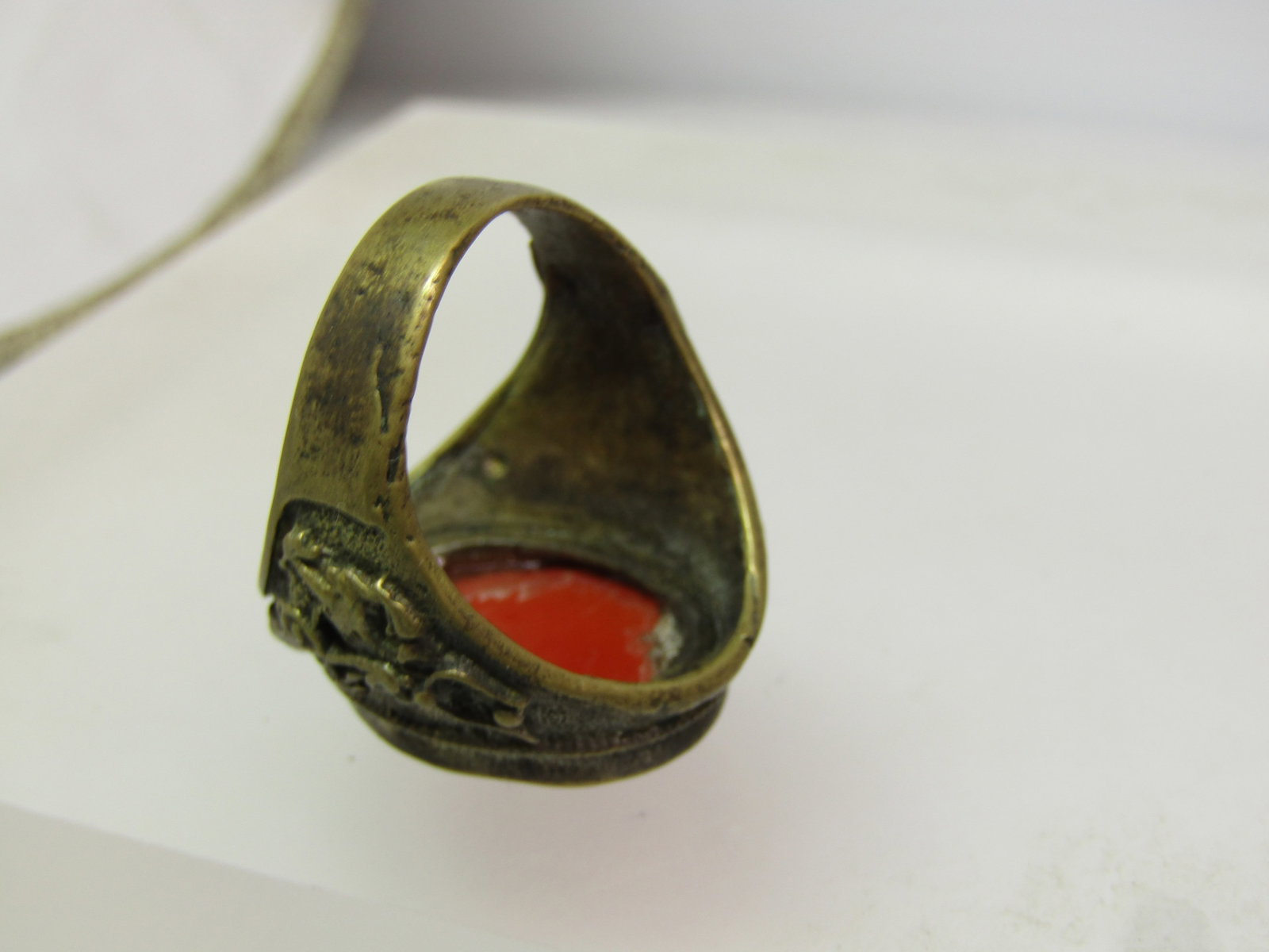 Vintage Brass Orange Cateye Dragon Ring, Sz. 10, Fantasy/Mythology, 1960's - 6
