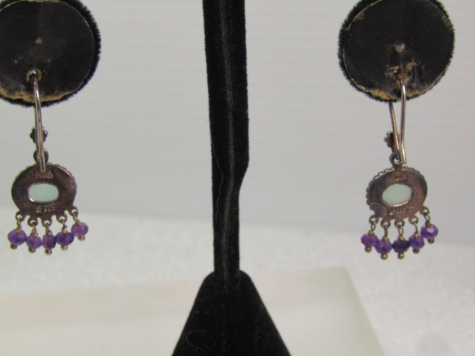 Vintage Sterling Drop Pierced Earrings, Honeycomb Faceted/Amethyst Beads, 1980'S-1990'S, Signed - 3
