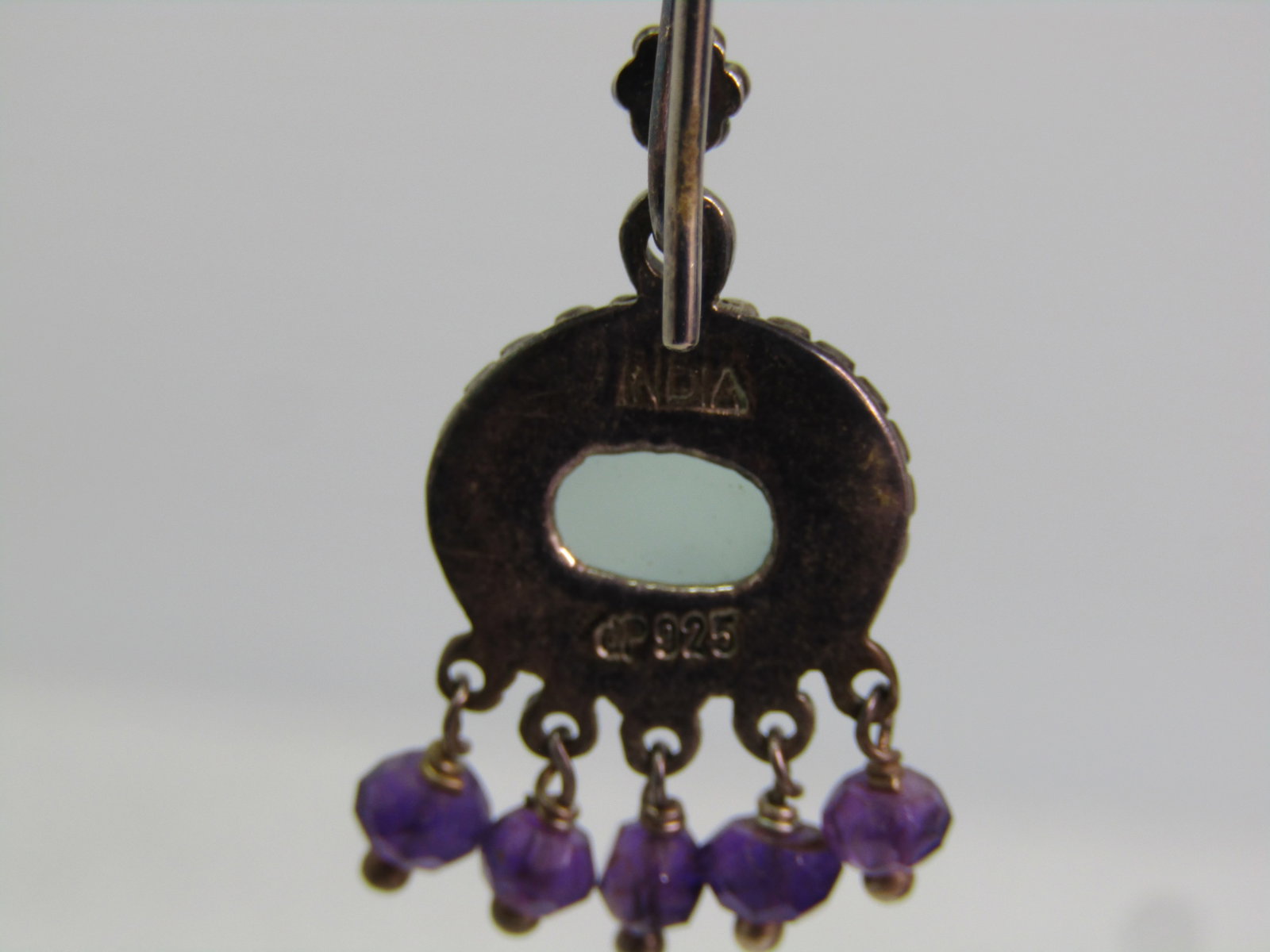 Vintage Sterling Drop Pierced Earrings, Honeycomb Faceted/Amethyst Beads, 1980'S-1990'S, Signed - 4