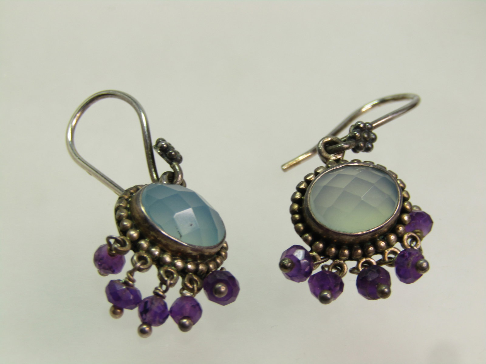 Vintage Sterling Drop Pierced Earrings, Honeycomb Faceted/Amethyst Beads, 1980'S-1990'S, Signed - 5